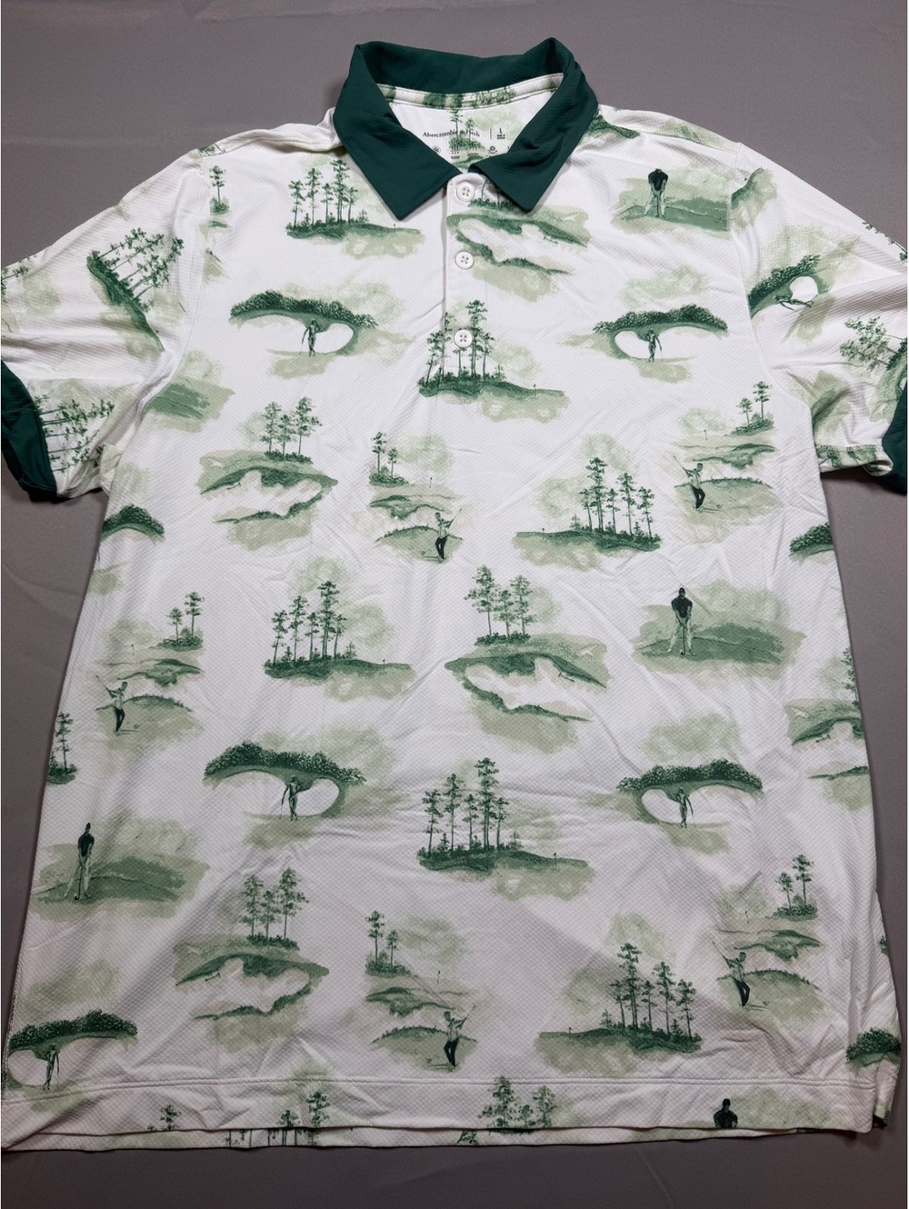 Abercrombie & Fitch White and Green Scenic Print Polo Shirt